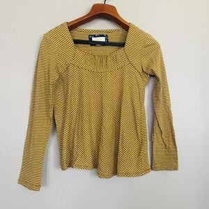 Anthropologie Maeve Kenley Mustard Yellow Striped Long Sleeve Top Size‎  XSmall